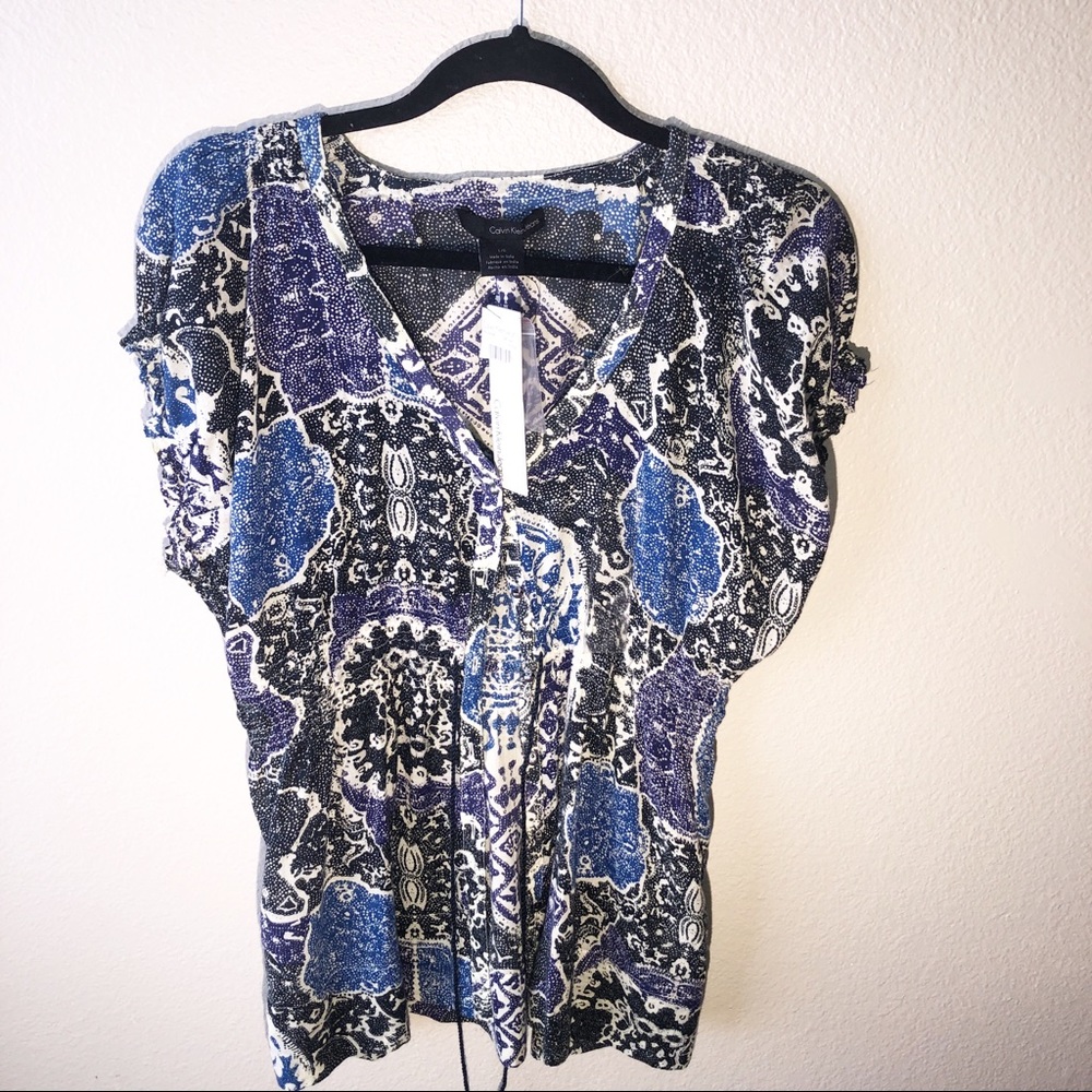 Calvin Klein Button Down Tie Front Blouse NWT LG